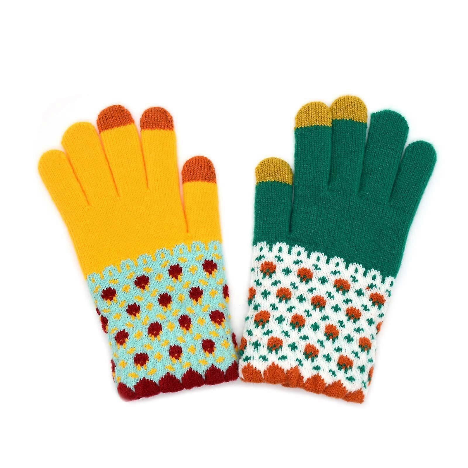 Women's Floral - Patterned Winter Touch Screen Gloves, Cable Knit Wool with Fleece Lining for Warm Texting in Cold Weathercolorful