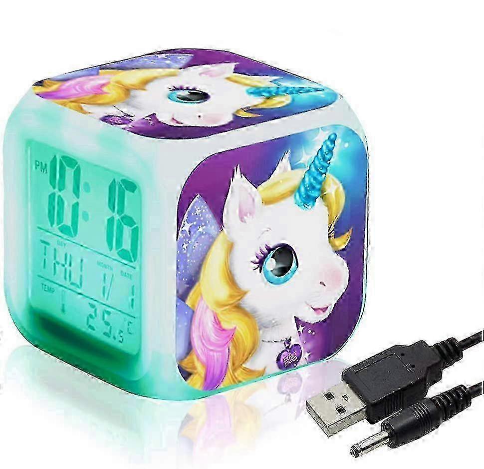 25-26 Unicorn Digital Alarm Clocks compatible with Girls, Glowing Night LED LCD Cube with Light Children Wake Up Bedside Clock Birthday Gift