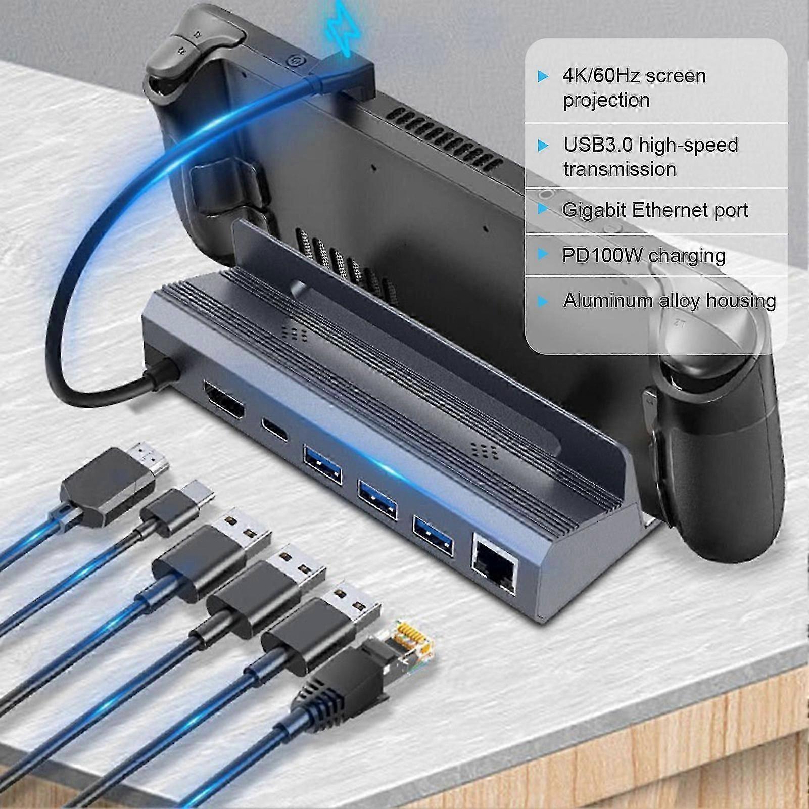 Steam Deck Dock High Speed 4K 60Hz 1000Mbps Data Transmission Multiport 6-in-1 Docking Station with HDMI-compatible for Valve Stream Deck KAESI