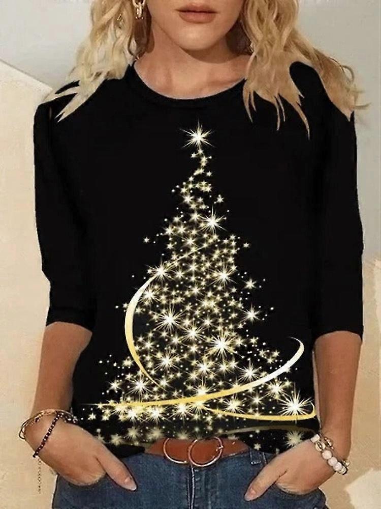 Christmas Tree Print Holiday Xmas Festive Womens T-Shirts Tops Blouse Size 6-20