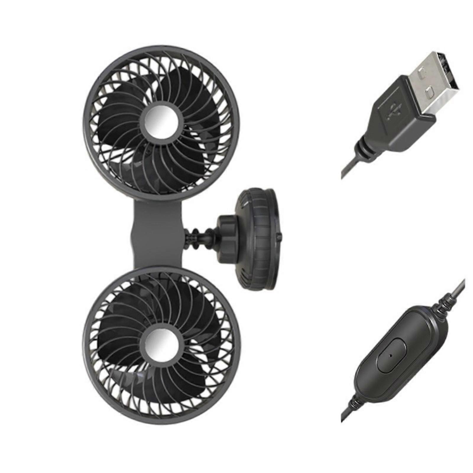 Double Head Adjustable Car Fan Suction Mount Cooling Device Universal Vehicle Low Noise For Driver Passenger Multicolor