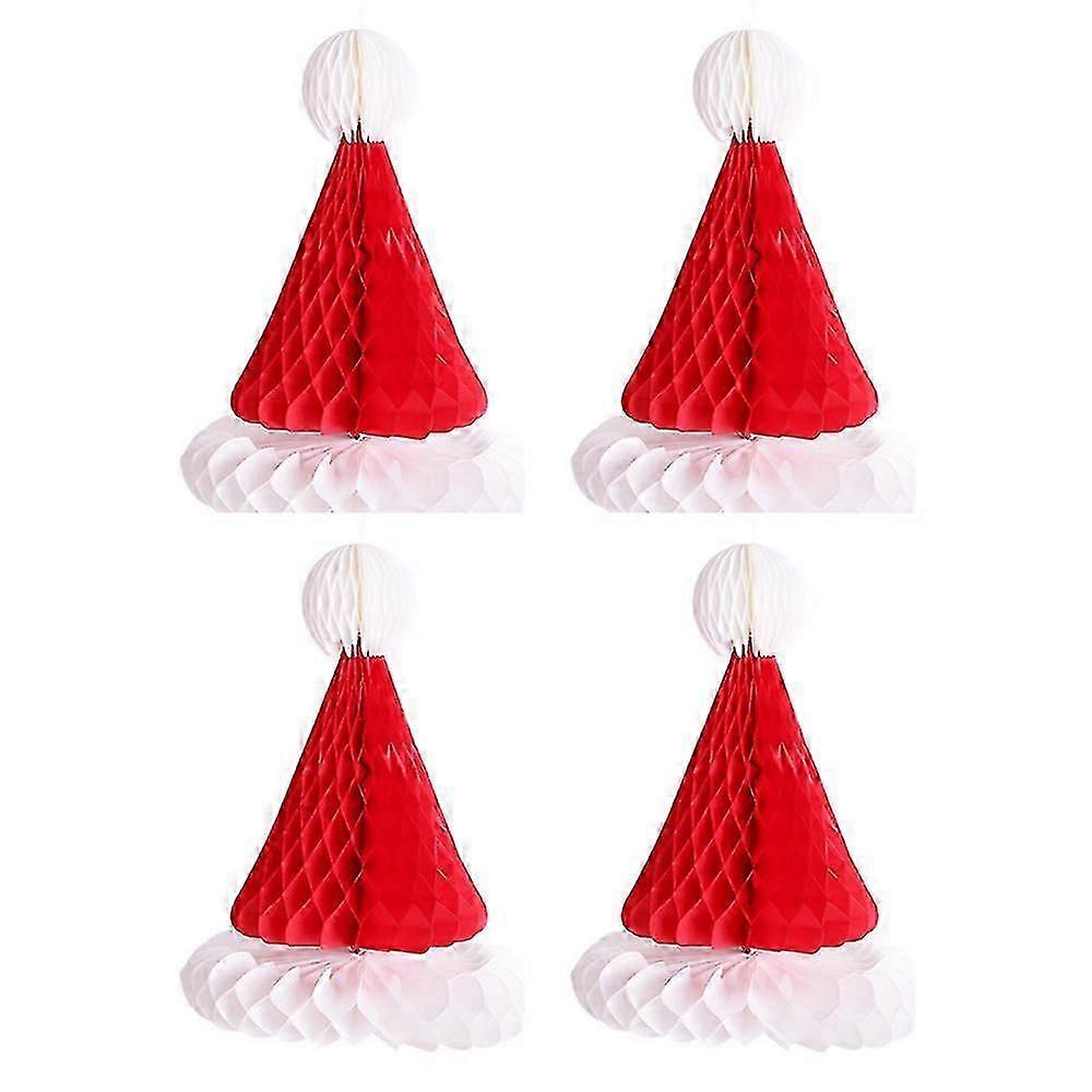 クリスマスツリー サンタハット ハニカム クリスマスオーナメント 4個入り クリスマスパーティーデコレーション用