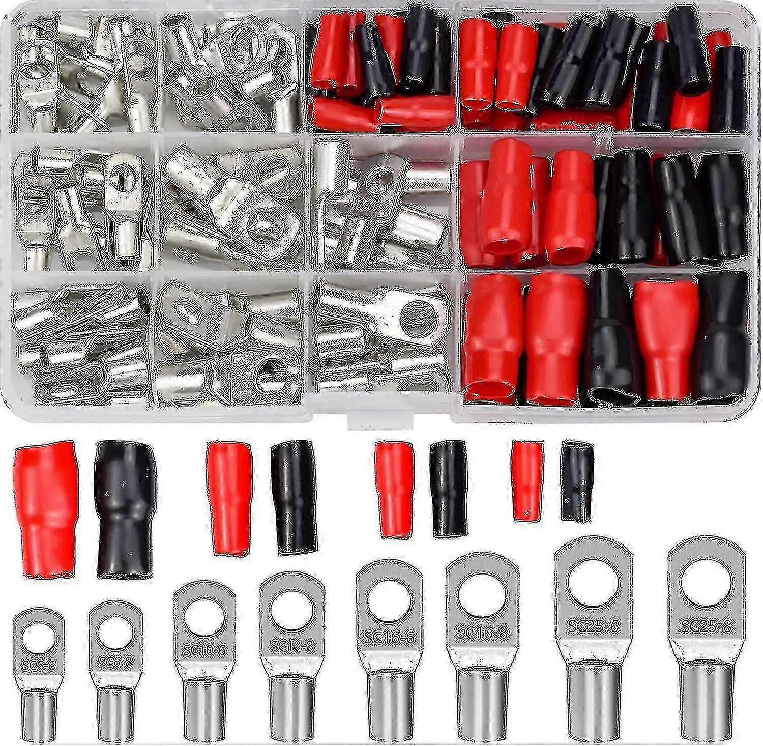 120 Pieces Crimp Lug Kit Car Electrical Terminals With Crimp Battery Terminals Sc Connector Mouth Preview And Insulation Boots Red Bla