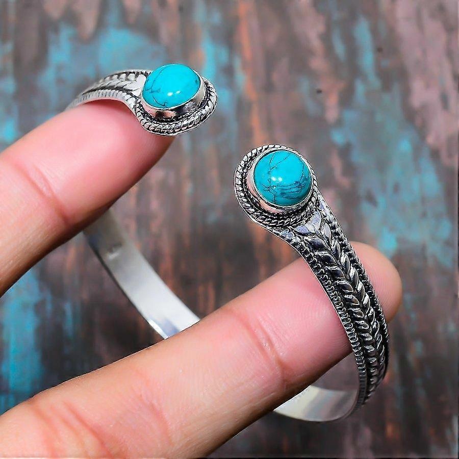 Santa Rosa Turquoise Gemstone Handmade Solid 925 Sterling Silver Jewelry Bangle Adjustable