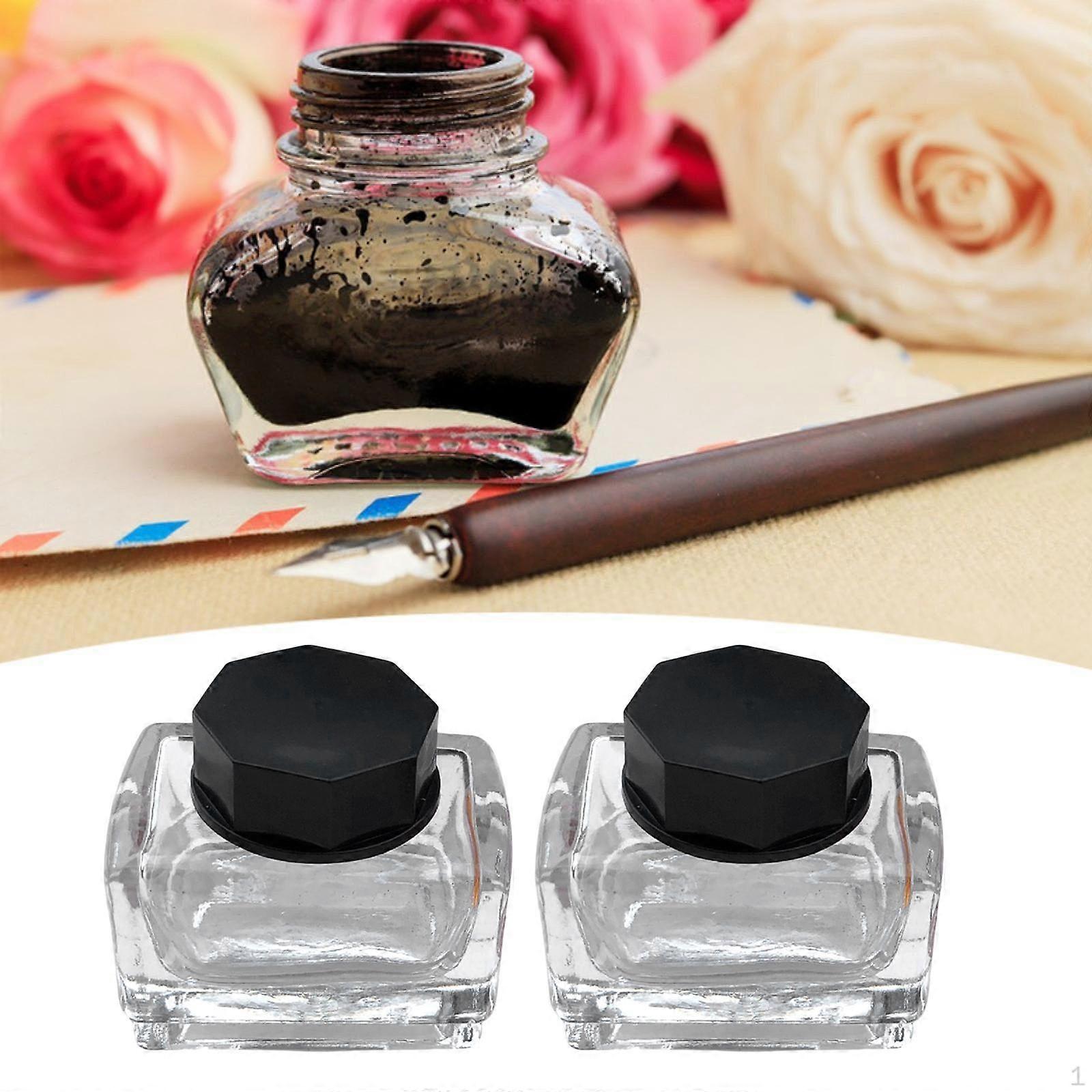 2Pcs Glass Bottles Ink Refill Sample Mini Clear Refillable Storage with Cap