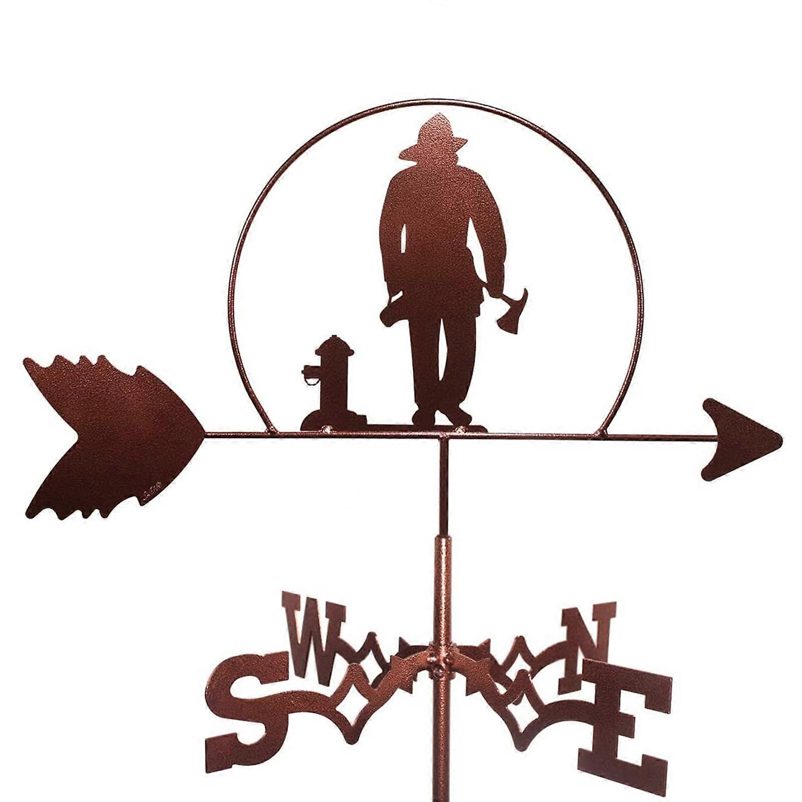Weather Vane Roof Mount with Fireman Ornament, Rustproof Wind Direction Indicator for Garden Patio Yard