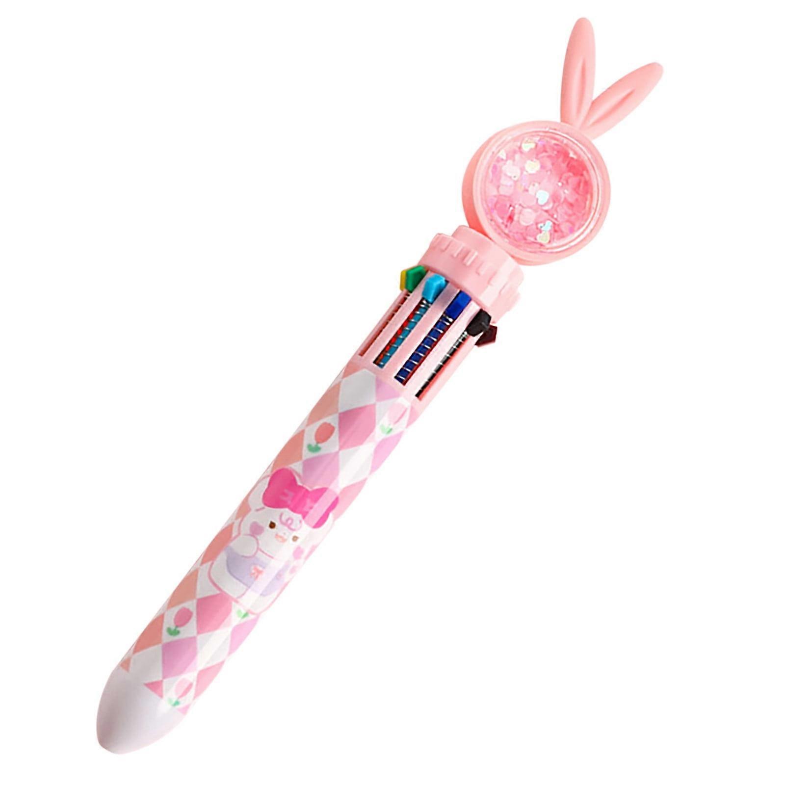 YiFudd 10 Color Ballpoint Pen Sequins Rabbit Gel Pen Students Learn To Press 10 Color-in-one Office Stationery Multi-color Ballpoint Pen 5ml