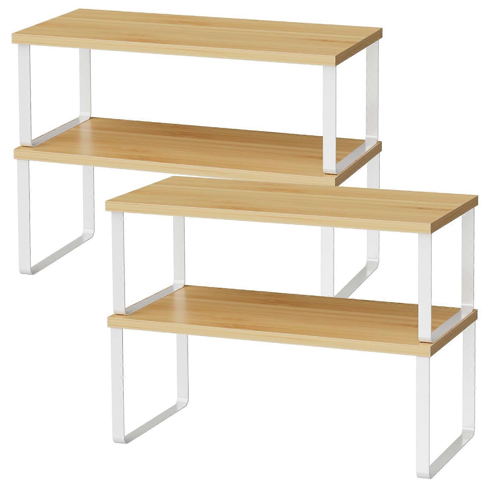 Kitchen Cabinet Organizer Set of 4, 15.7 Inch Stackable Adjustable Shelf for Countertop and Pantry
