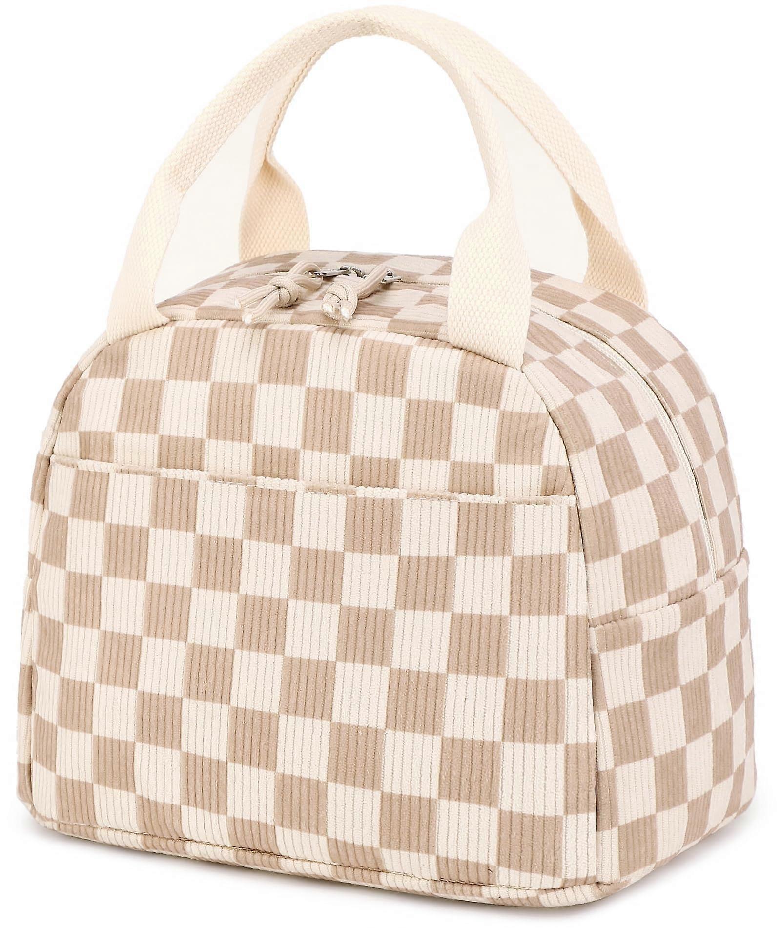 Insulated Lunch Bag Corduroy Tote Large Capacity Reusable Cooler for Work Picnic Travel Brown