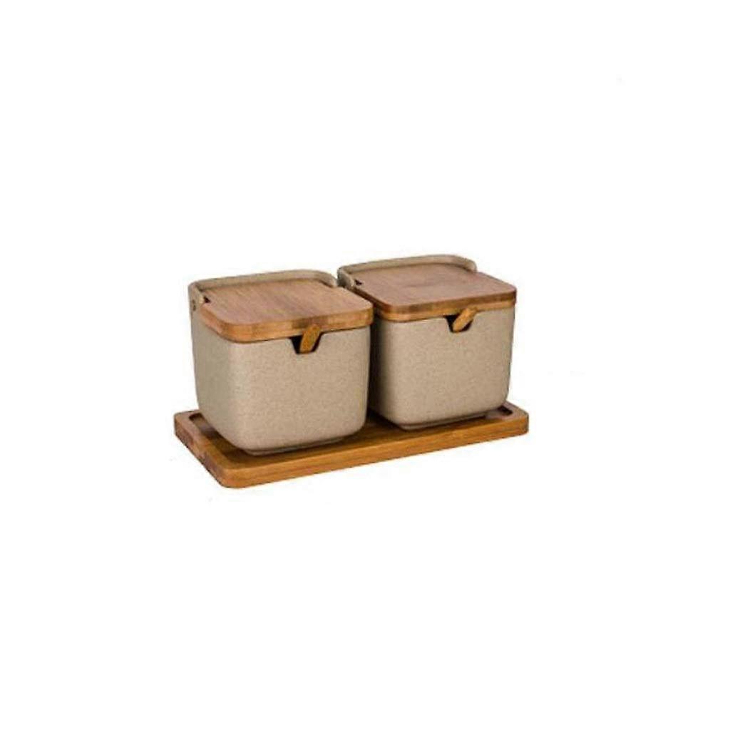 Ceramic Spice Jars Set with Lids and Spoons, Elegant Seasoning Containers with Wooden Base