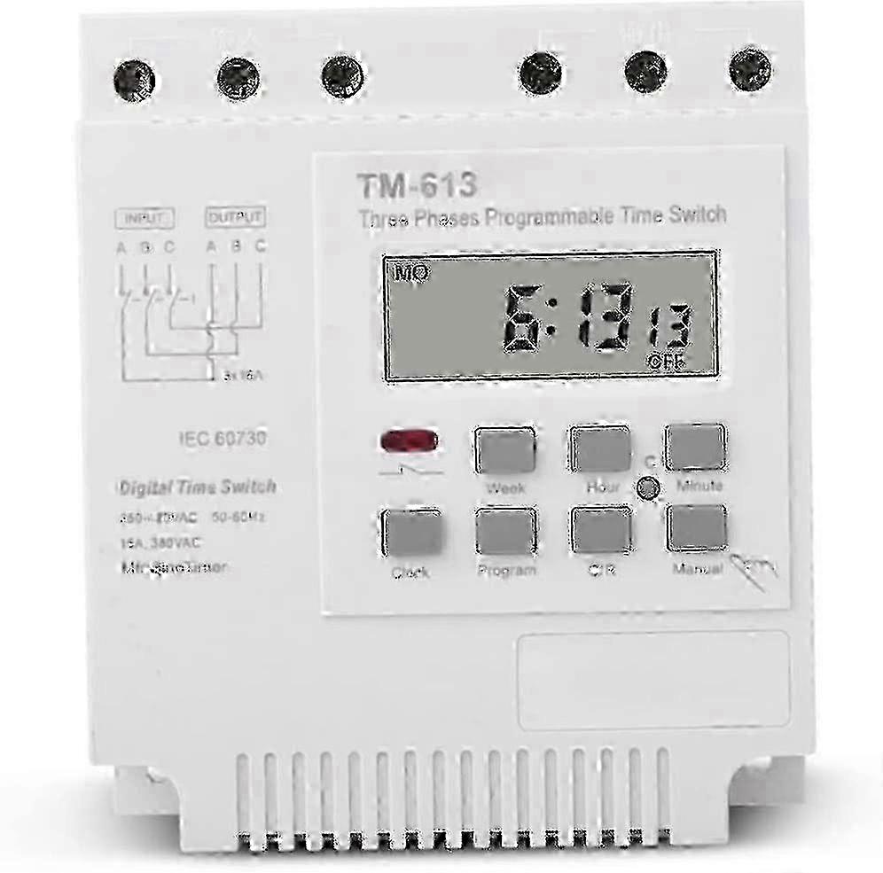 Timer Switch Controller, Tm613 380v Intelligent Three Phase Programmable Waterproof Cover With Wire Connectors (1pc, White) w