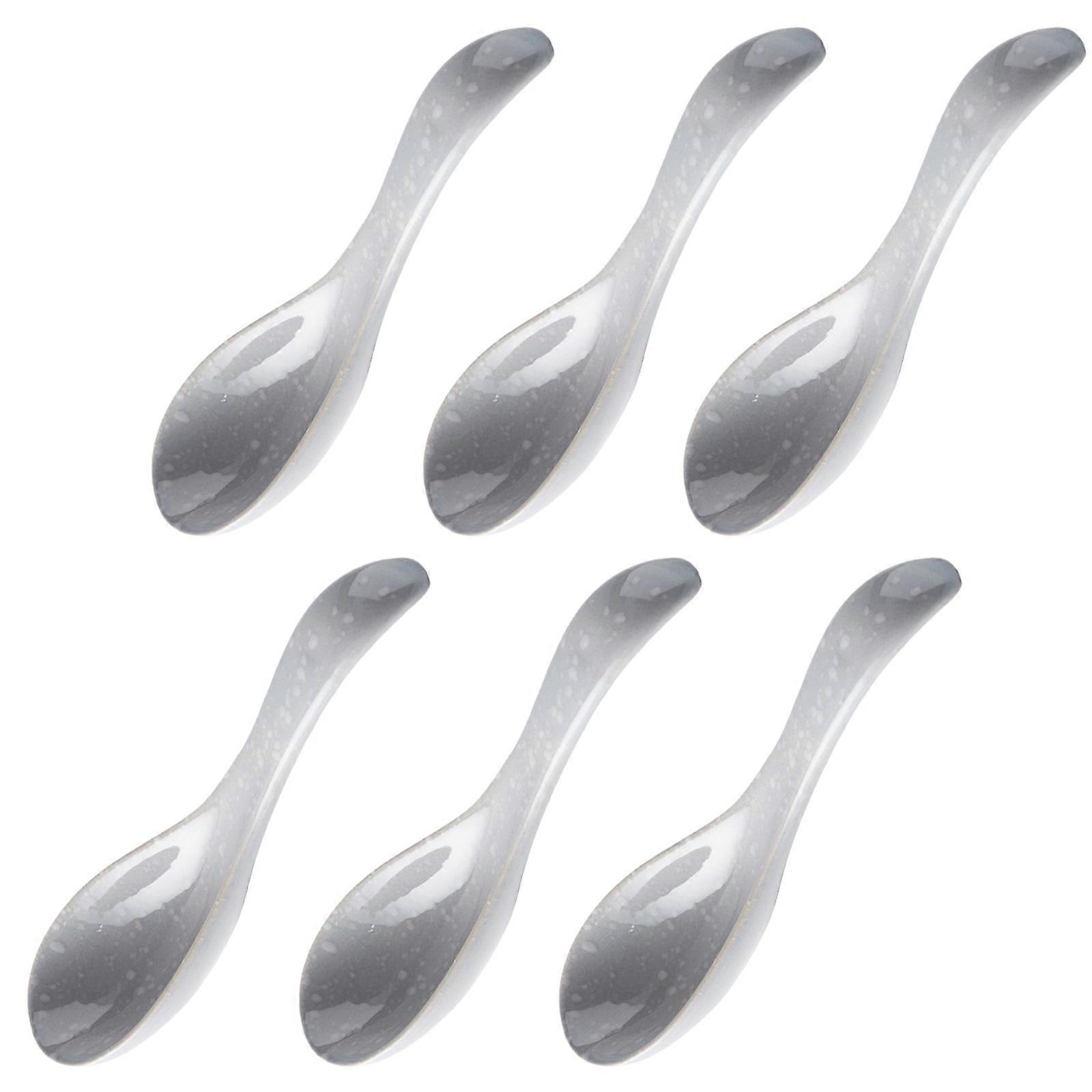 Pack of 6 Ceramic Soup Spoons Including Unique Finish Ergonomic Design Reduces Hand Fatigue During Serving for Home Multicolor