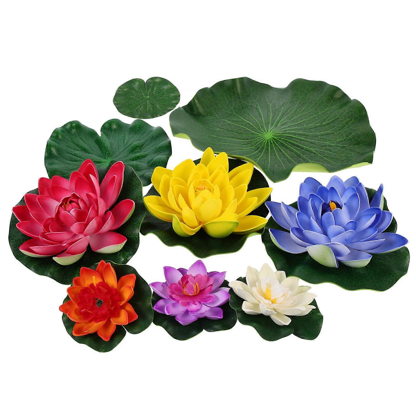 9pcs Lifelike Floating Lotus Artificial Flowers for Decoration in Assorted Color Plastic