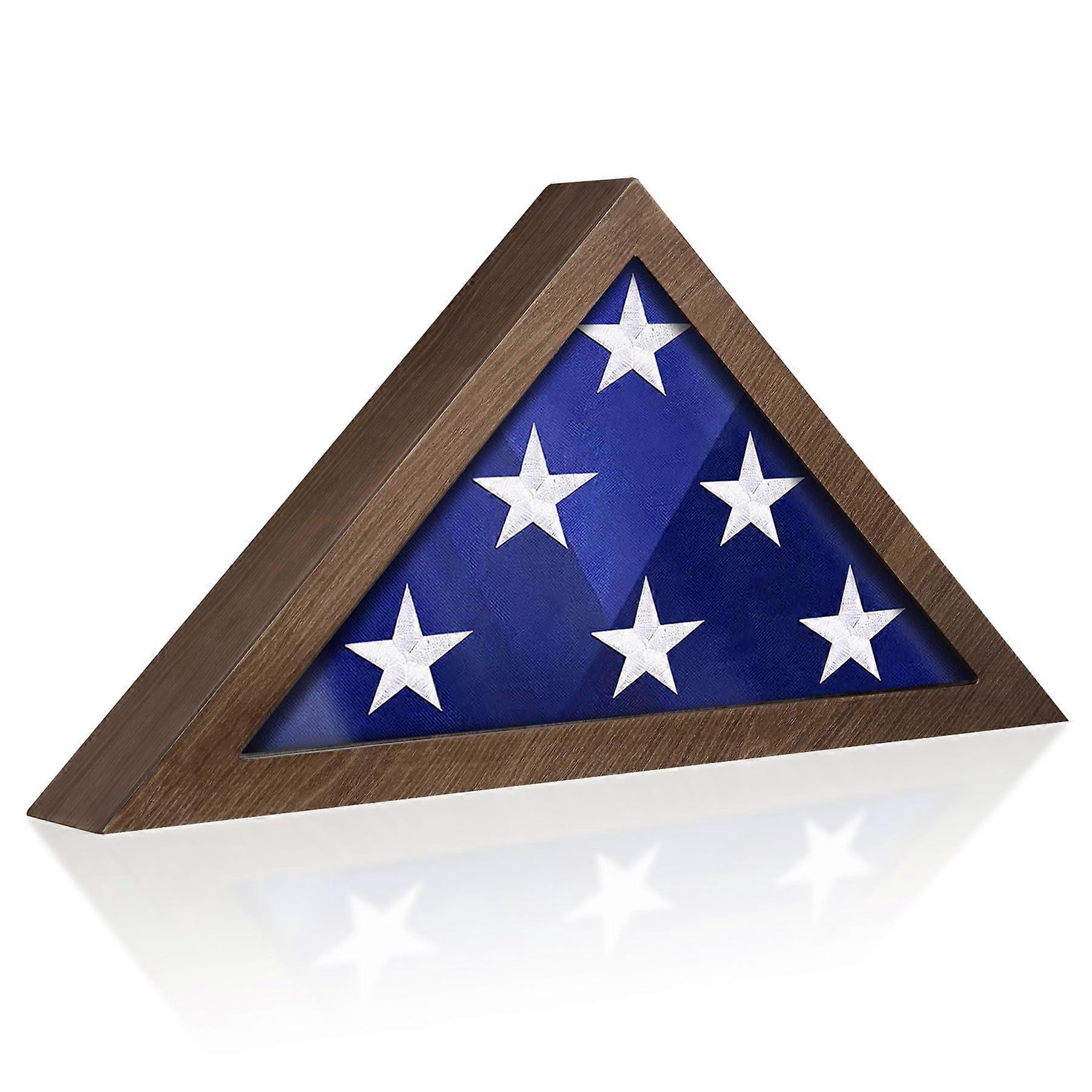 American Flag Display Case for 5' x 9.5' Funeral Flag, Walnut Finish Veteran Burial Flag Frame