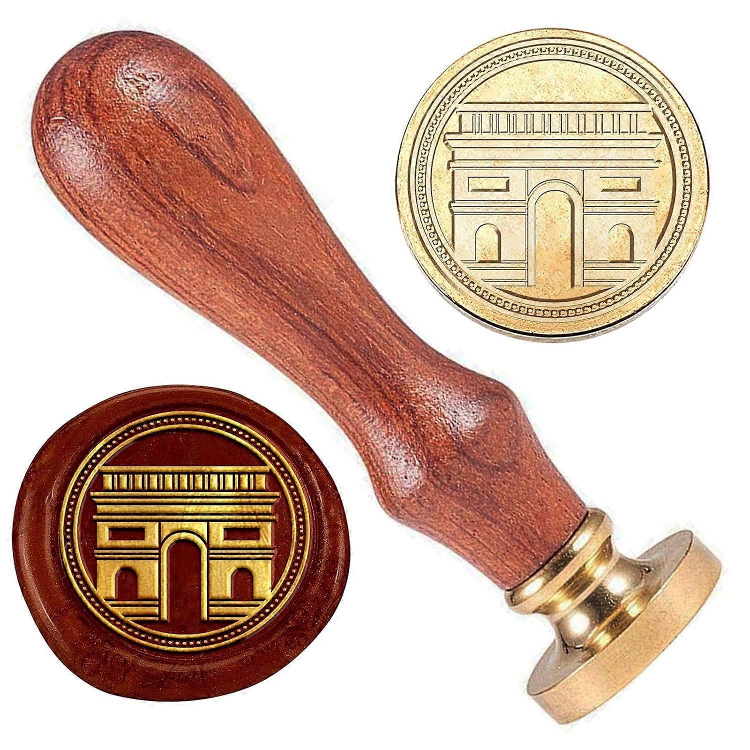 Arc de Triomphe Wax Seal Stamp Retro Sealing Stamps Removable Brass Head Seal Stamp with Wooden Handle Sealing Wax for Envelope Greeting Card Letter W