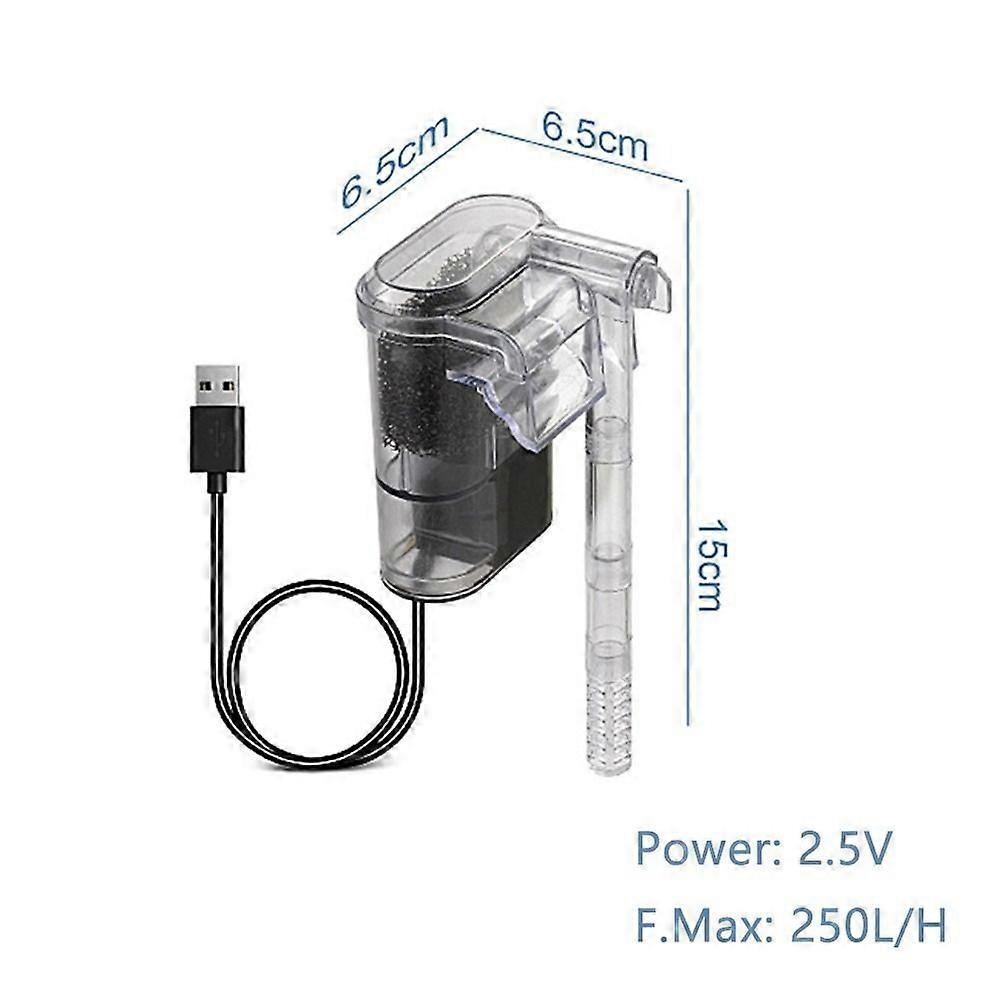 Filtre suspendu pour aquarium, mini filtre USB 2,5 W, débit 250 H/L, convient aux aquariums de moins de 30 cm de profondeur.