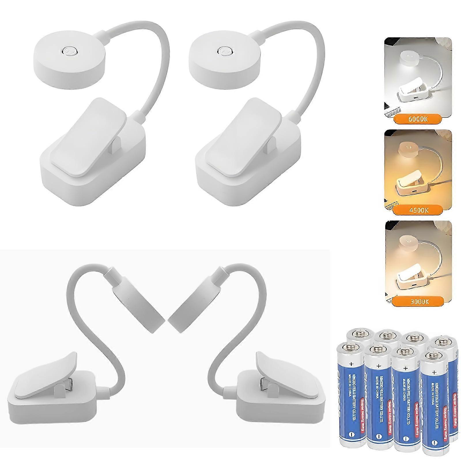 4 Pack Clip On Book Light for Reading in Bed, Adjustable Brightness and Color, AAA Battery Powered