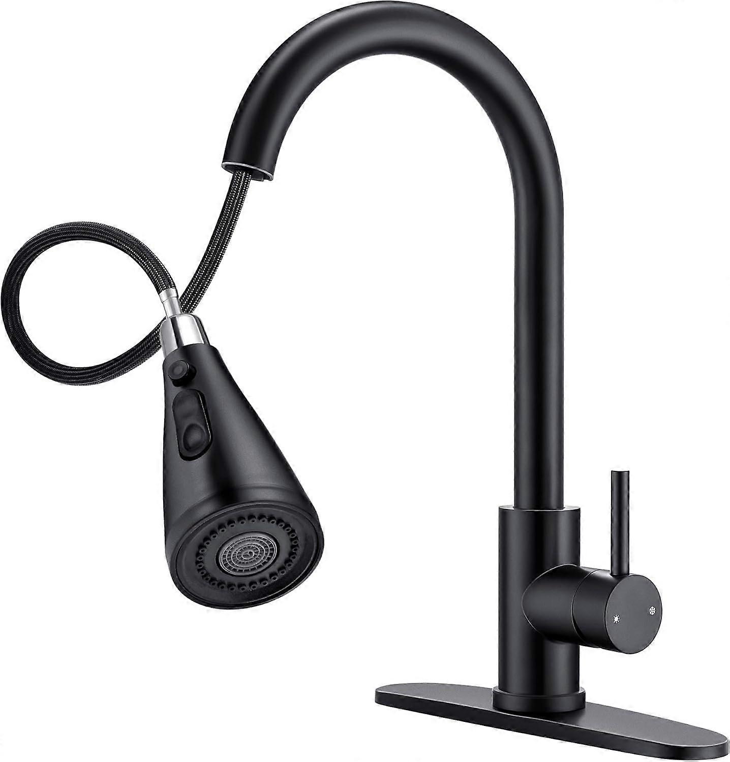 Black Stainless Steel Pull Down Kitchen Faucet  Arc Single Handle with Sprayer 360° Rotation