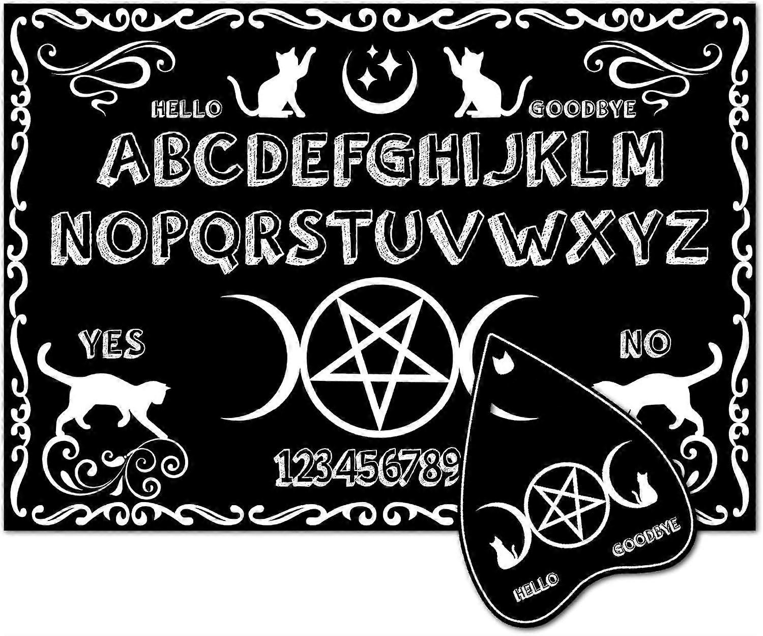 Cat Spirit Board Wood Talking Board Black Rectangle Cats Moon Star Pendulum Dowsing Metaphysical Message Divination Set with Heart Planchette for Hunt