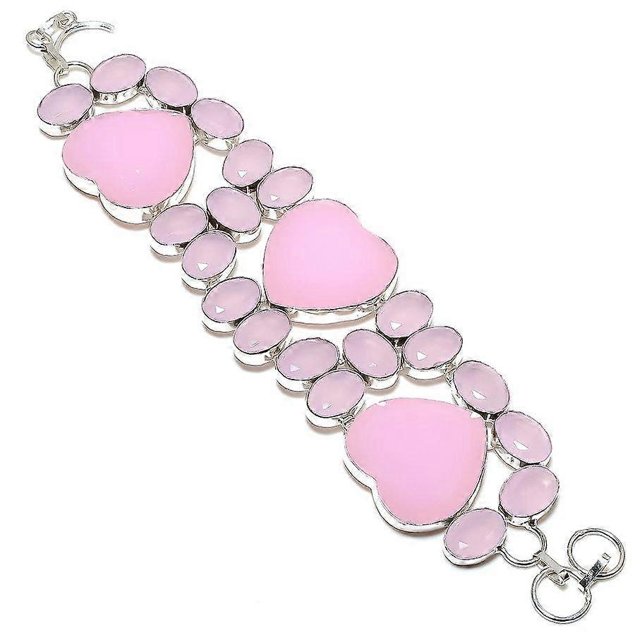 Pink Chalcedony Gemstone 925 Sterling Silver Bracelet 7-8"