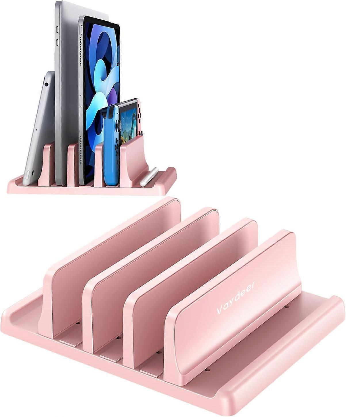 TTMA 1pc Vertical Laptop Stand 3 Slots, Laptop Holder for Desk with Adjustable Width, Office Desktop Tablet Stand Space Saving-pink