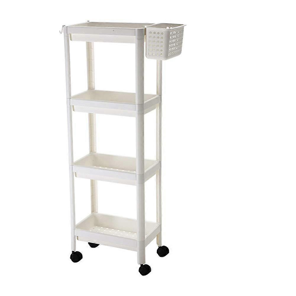 Slim Rolling Storage Cart 4 Tier Rack with Adjustable Height for Kitchen Bathroom Laundry