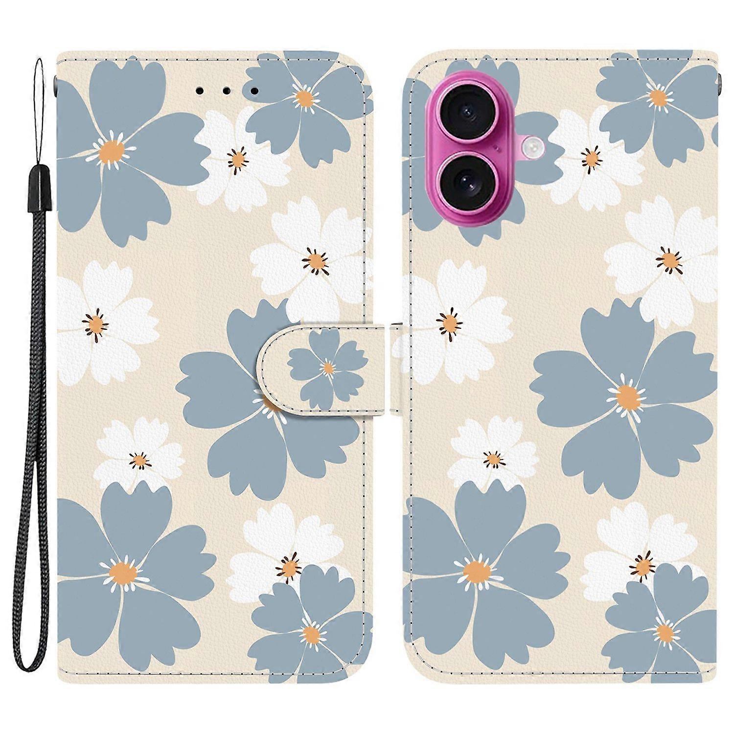 For iPhone 17 Wallet Case Pattern Printing Leather Stand Phone Cover with Strap