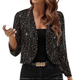 Dam Mesh 3/4-ärmad Öppen framtill Paljettbolero Glitter Beskuren Kofta Jacka Cocktailparty Shrug Korta Kappor Havsblå XXL Nyhet