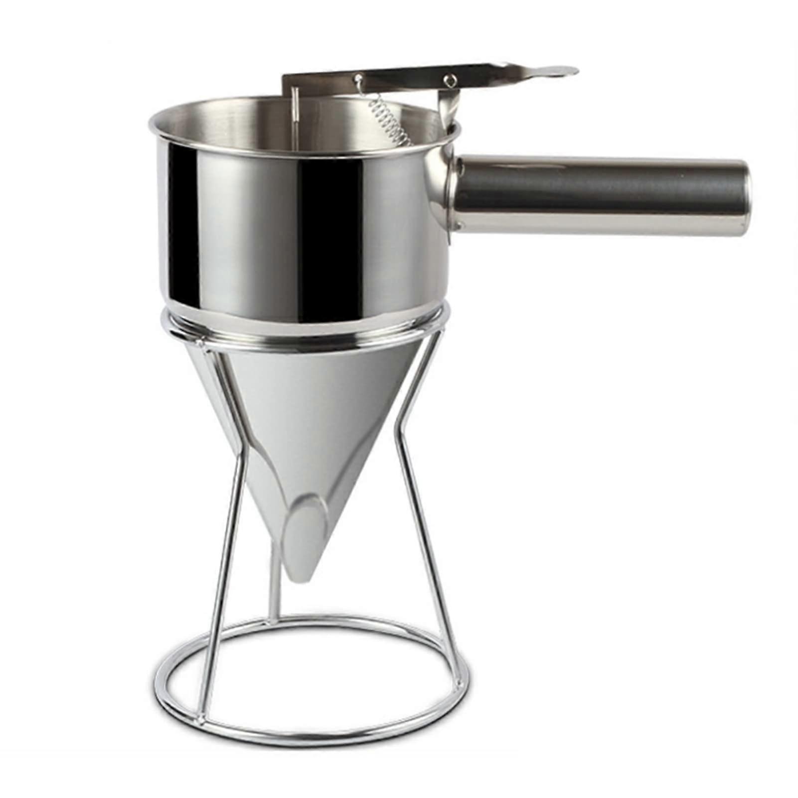Batter Dispenser Stainless Steel Funnel with Stand, Precise Flow Control and LeakProof Plug