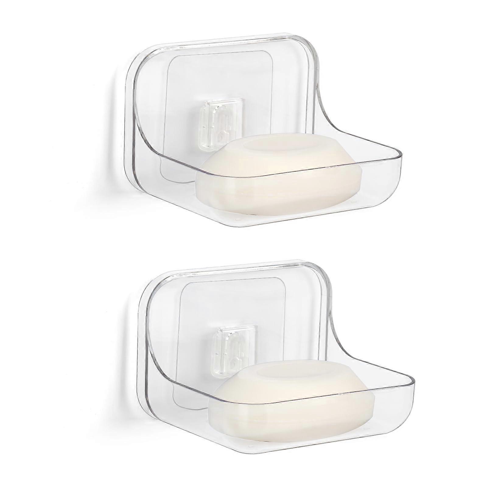 Soap Dish 2 Pack Wall Mounted Self Draining Acrylic Holder with Strong Adhesive for Bathroom
