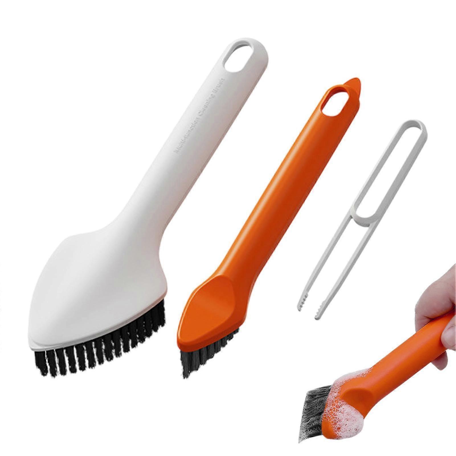 Scrub Brush Kit with Triangular Grout Brush for Corners, Ergonomic Handle Tile and Crevice Cleaner