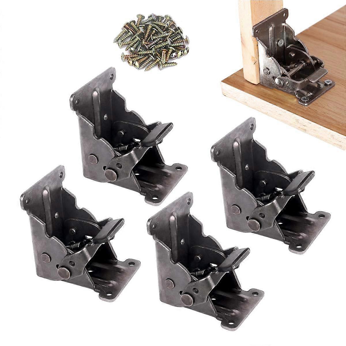 4 Pack Heavy Duty Folding Table Leg Brackets with 90 Degree SelfLocking Hinges, Black RustResistant Steel