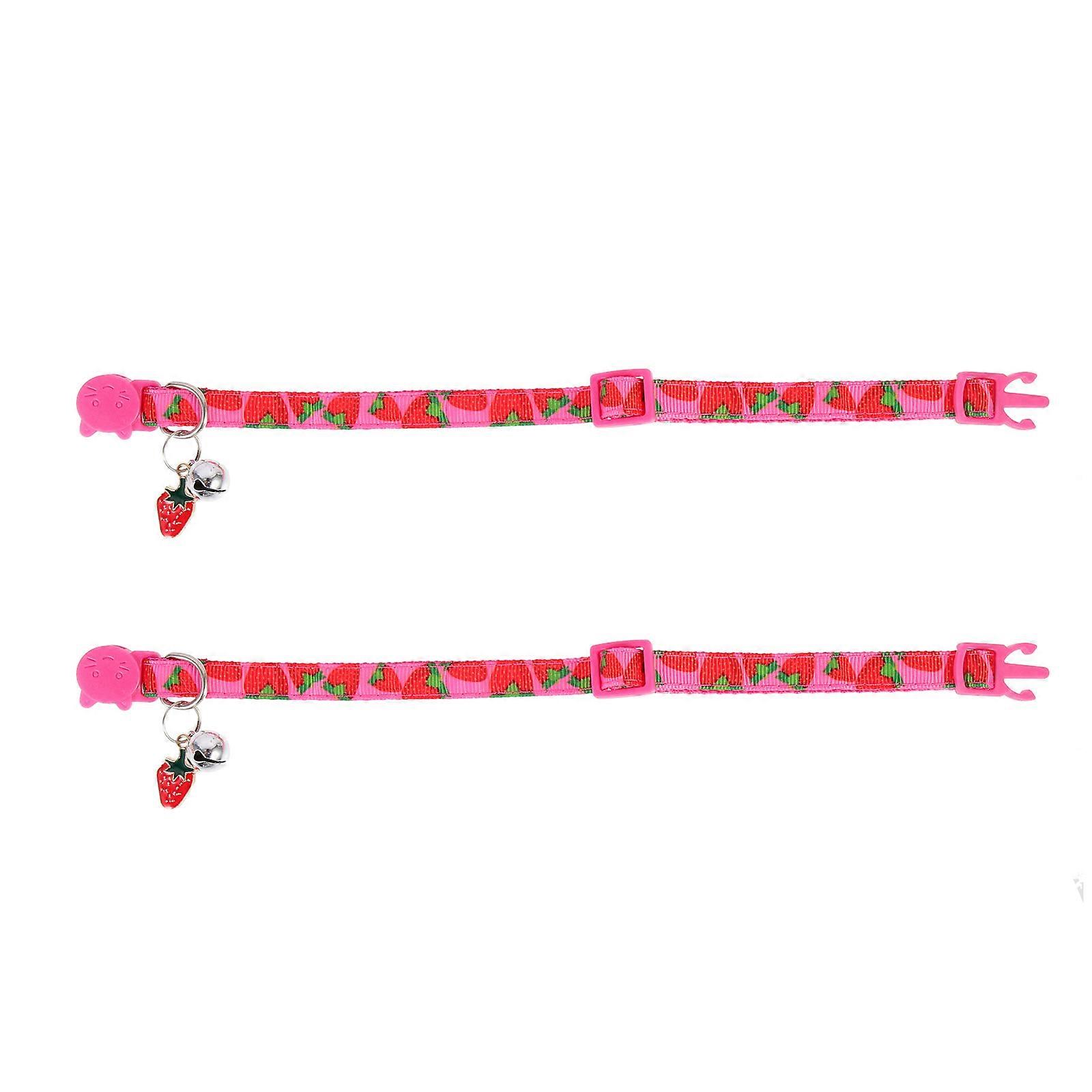Lightweight Cat Collar for Pet Use 2Pcs Strawberry Pattern Adjustable Polyester Collar