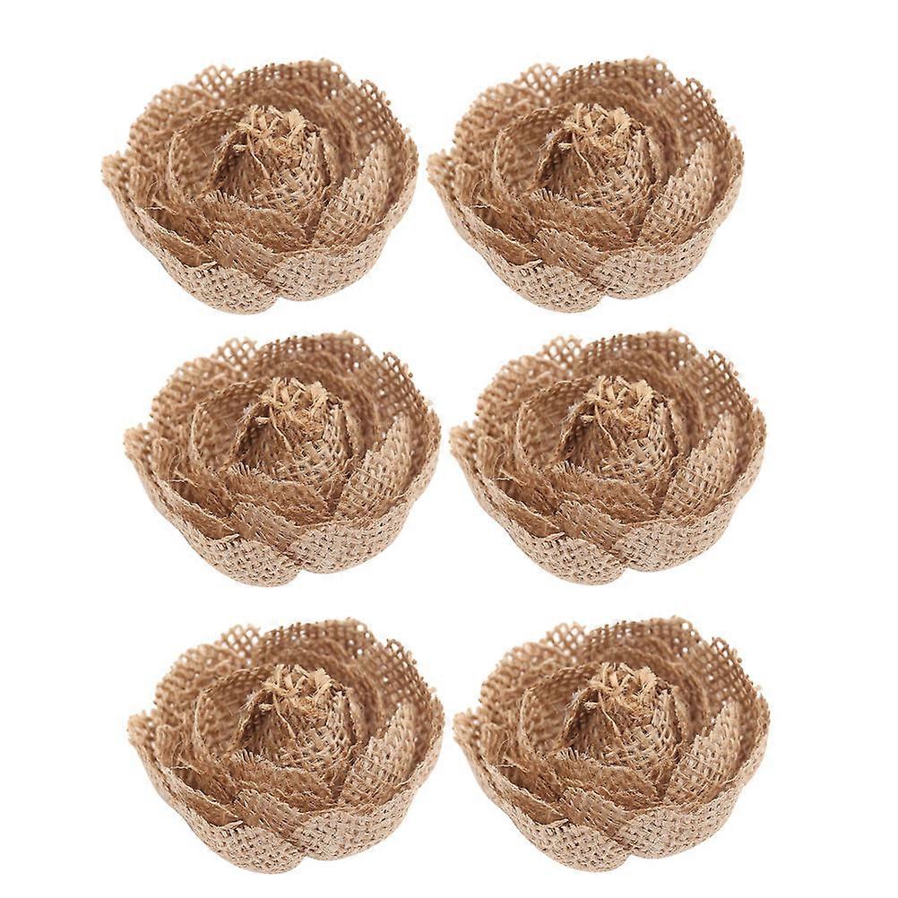 Burlap Rose Flower for Wedding Decoration 6Pcs Craft Making Brown Rustic