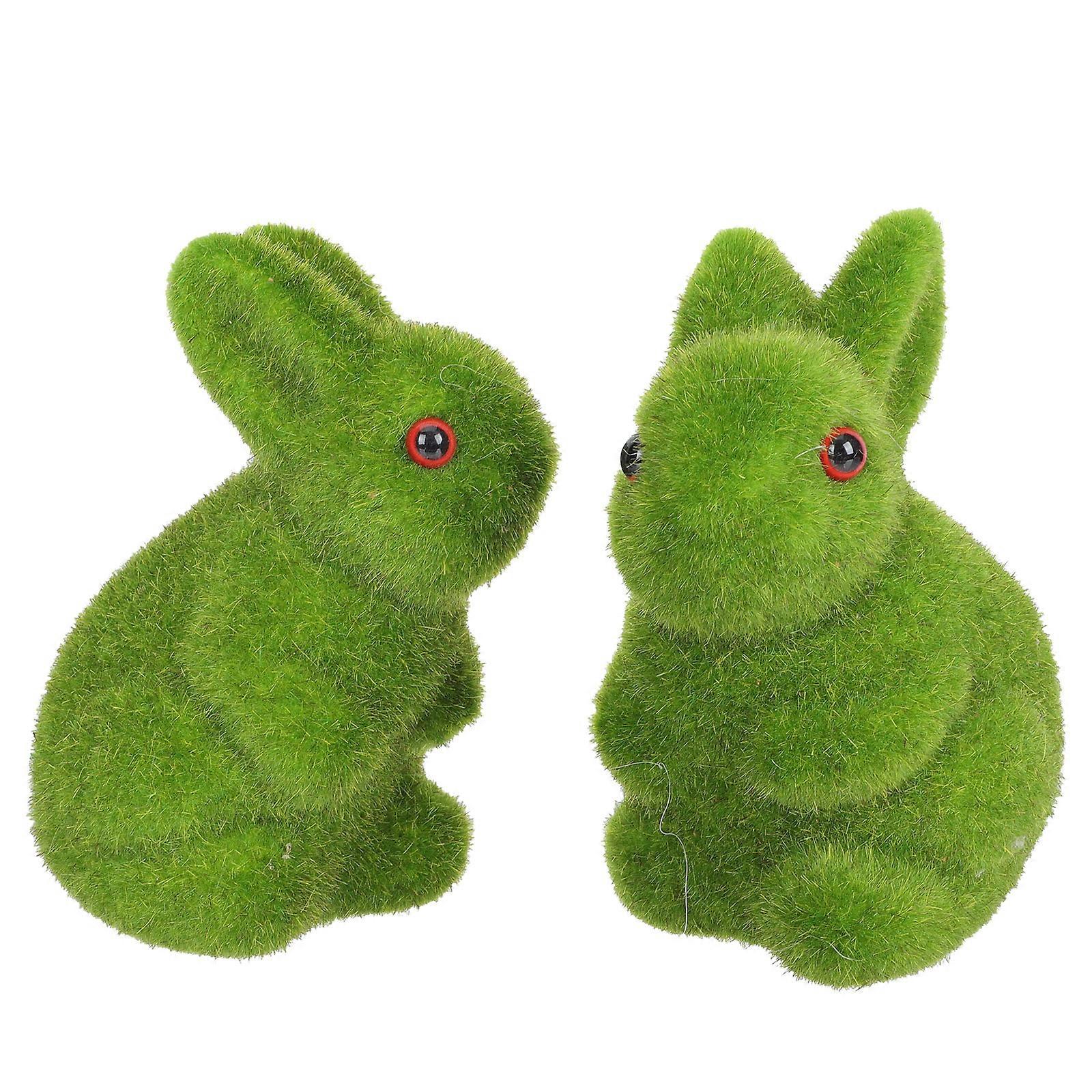Green Flocking Rabbit Adornment Easter Bunny Model for Decor 2Pcs