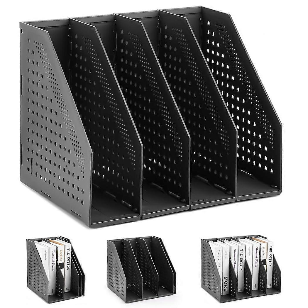 Foldable 4 Compartment File Organizer with Space Saving Design, Durable Plastic Desktop File Holder for Office Documents