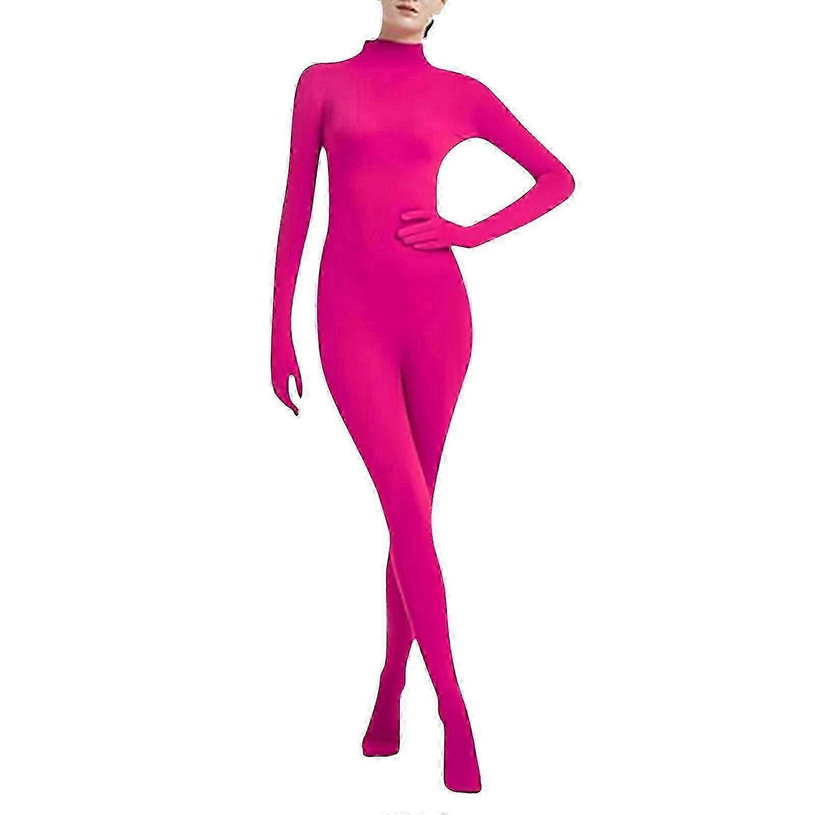 Men Women Zentai Suit Tight Fitting Jumpsuit Solid Color Dance Costume Spandex Suit Full Body Suit Hot Pink XXL