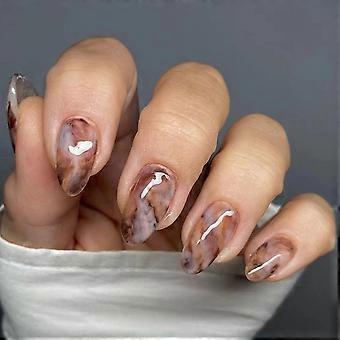 Medium Almond Press On Nails Set Reusable SalonQuality Glossy Autumn Amber False Nails for Women 24PCS