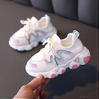 UTTOASFAY Kleinkinderschuhe, Babyschuhe für Mädchen, atmungsaktive Schnürschuhe, weiche Sneaker, weiß, 18-24 Monate