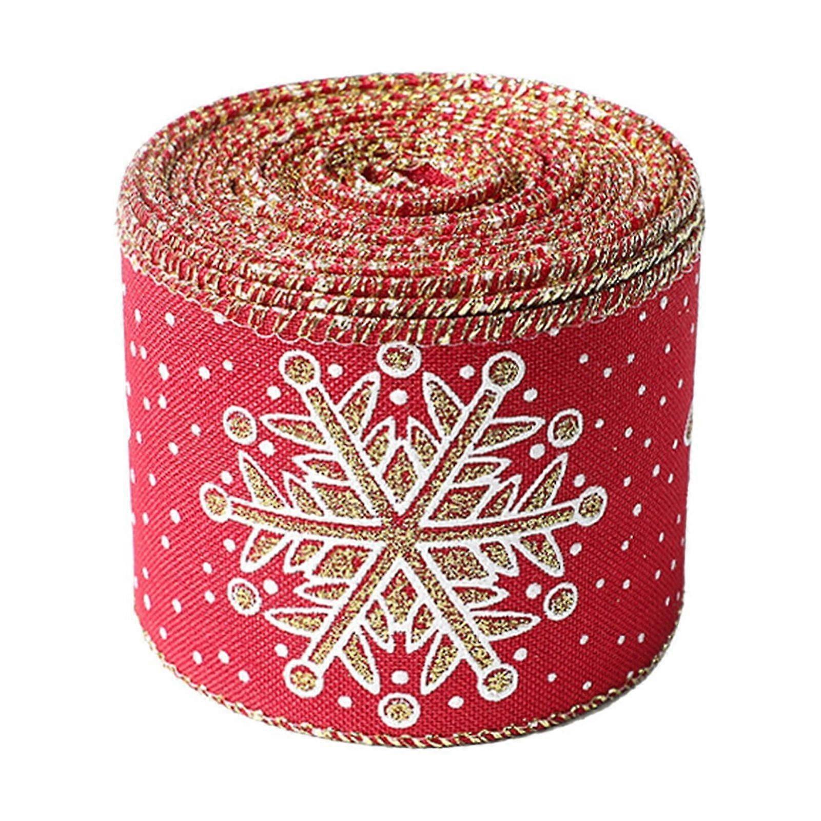 10yd Christmas Polyester Ribbon with Snowflake, Compatible with Tree Decor & Gift Packaging