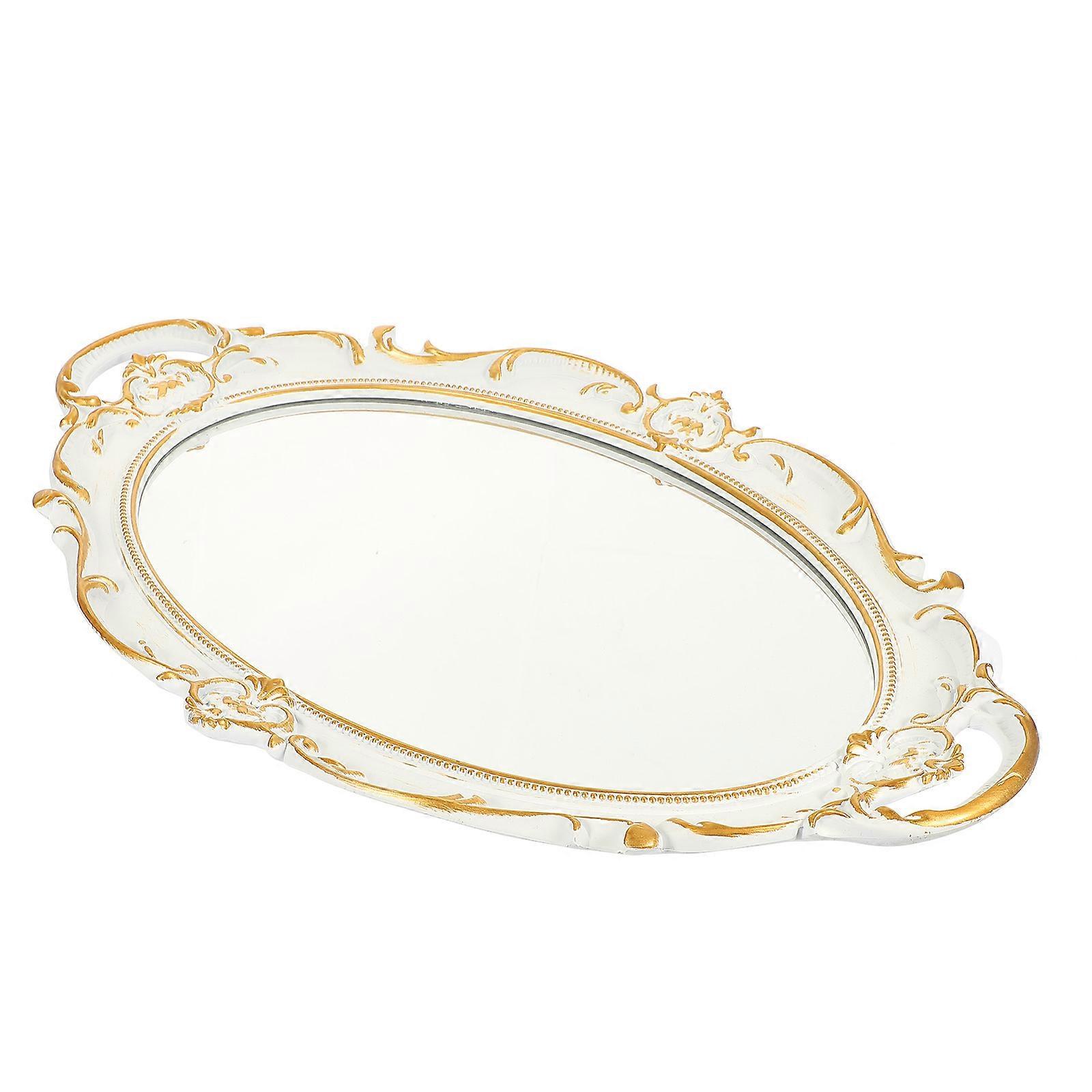 White Mirror Tray Serving Tray for Coffee Table 3Pcs Decorative Set