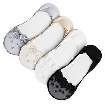 4 Paia Donne estive Calze invisibili Cotone Shallow Mouth Calzini Pizzo Barca Calze