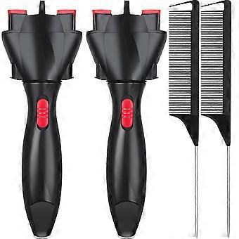 4-teiliges Set mit automatischem Haarflechter und Stielkamm, automatischer Haarzwirbler, Haarstyling-Werkzeuge für Frauen und Mädchen, Schwarz