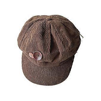 Damenmütze Herbst Winter Japanischer Retro Braun Knopf Cord Acht Panel Vielseitig Gesichtsschlankmachende Baskenmütze Schiebermütze