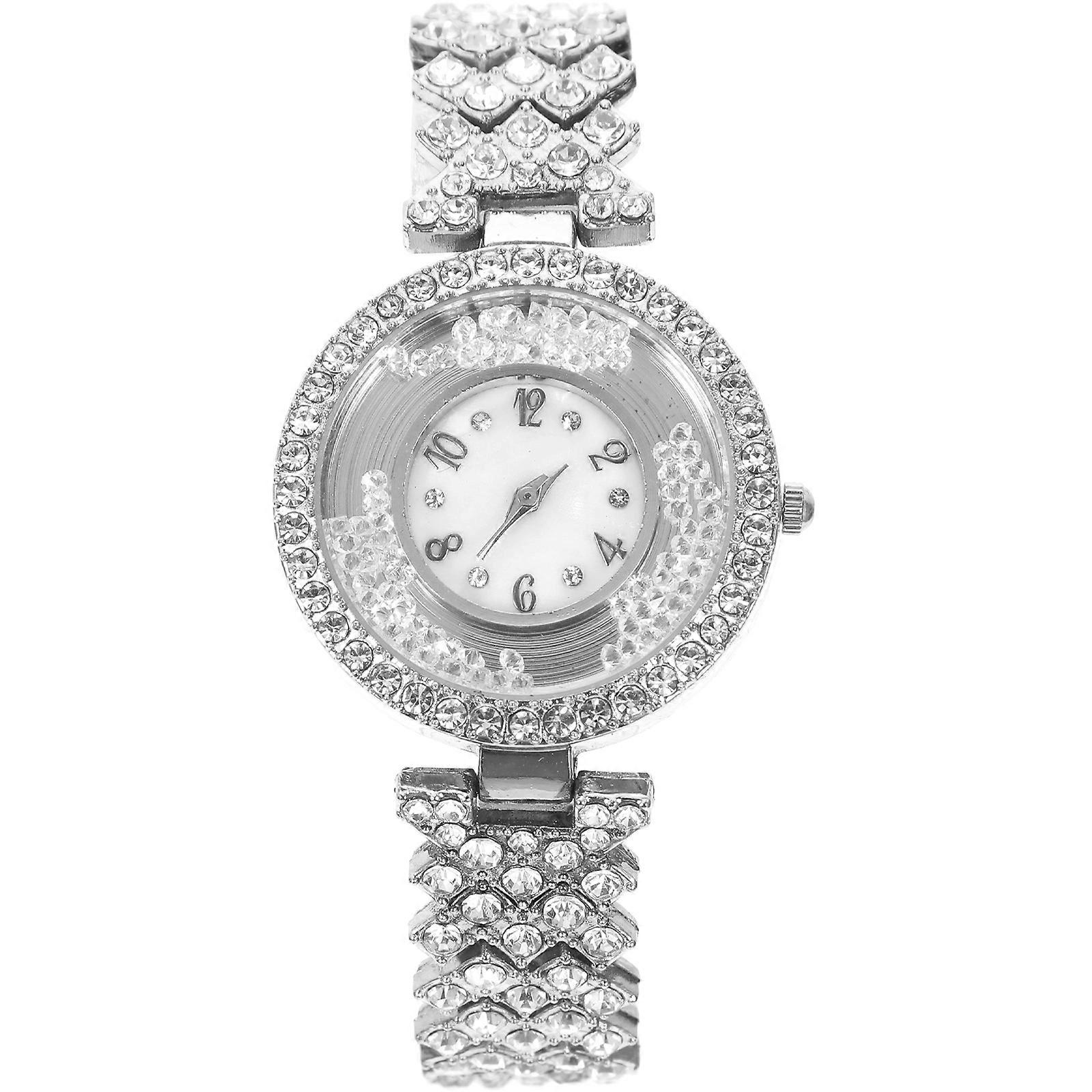 Relógio feminino de pulso com pulseira de aço e strass, elegante e sofisticada.