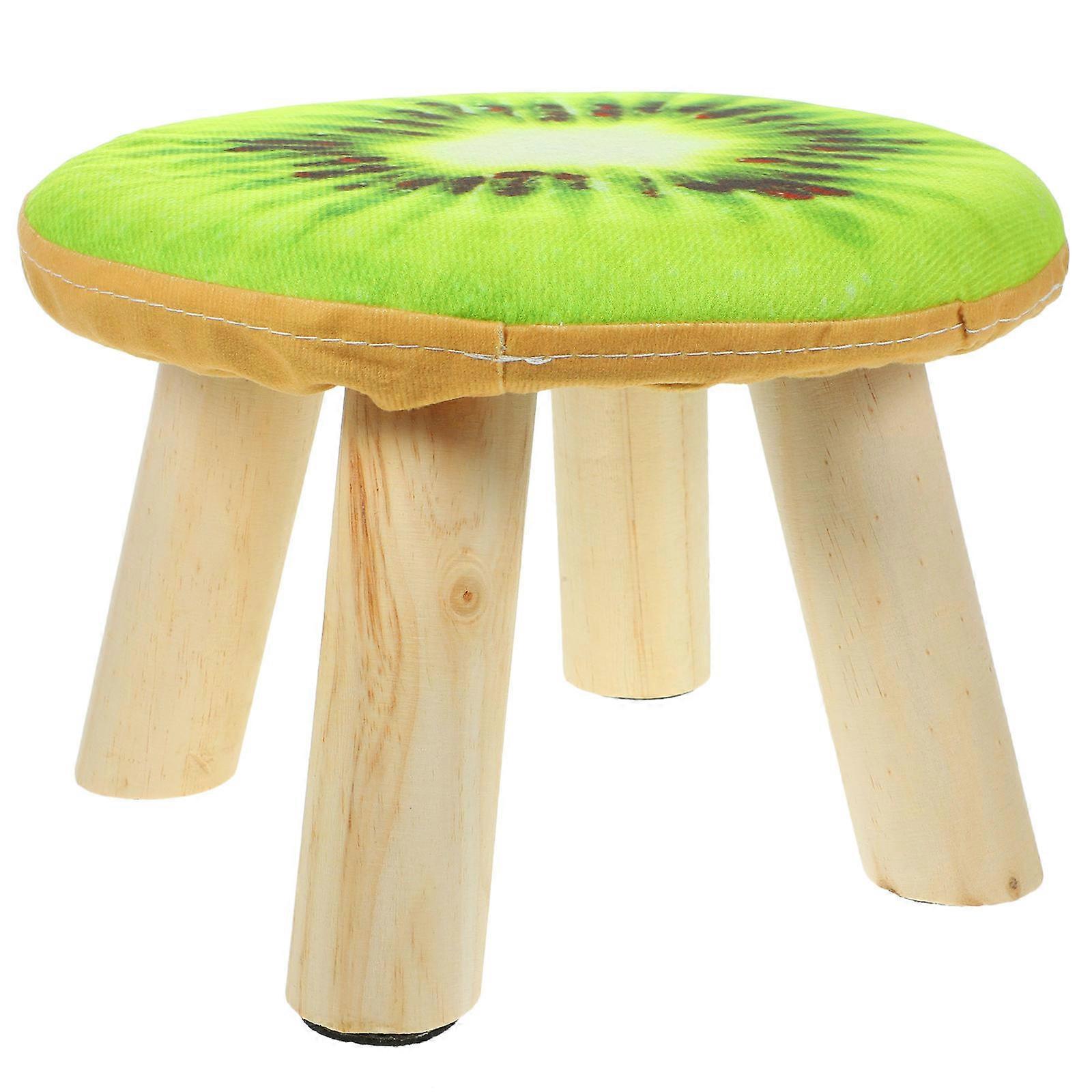 Cartoon Short Stool Solid Wood Stool for Sitting with Fruit Pattern Cushion