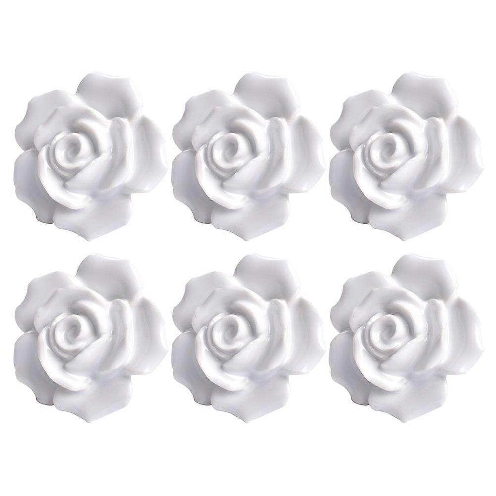 6pcs Rose Shaped Ceramic Cupboard Cabinet Drawer Door Knobs Pull Handles