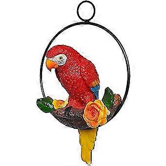Resin Parrot Figurine Garden Hanging Parrot Statue Iron Ring Birds Simulation Collectible Figurines compatible with Home Office Bookshelf