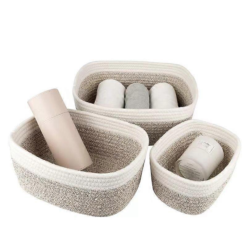 3 Pack Braided Cotton Rope Storage Baskets, Bathroom Storage Baskets, Changing Table, Braided Baskets, Stackable, Multipurpose, Nursery Decor