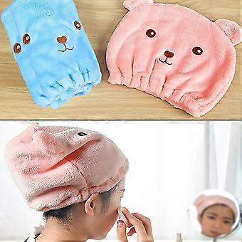 2pcs Soft Absorbent Dry Hair Cap,cute Cartoon Bear Super Soft Microfiber Children Adult Quick Drying Towel Head Wrap